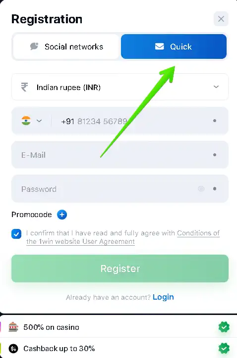 1win casino registration