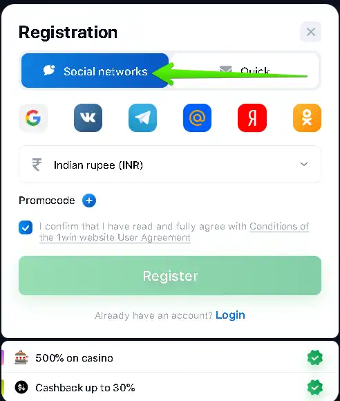 1win registration