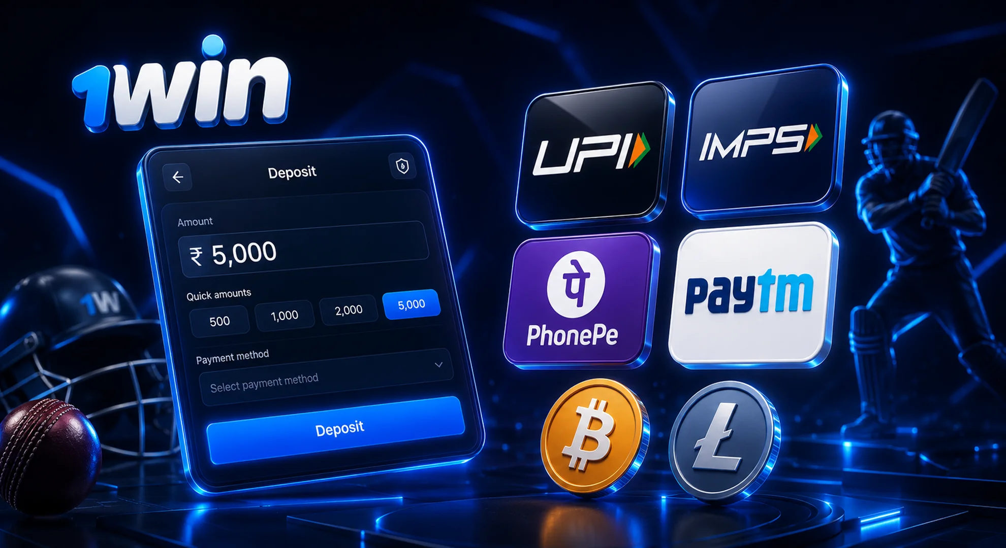Local Indian payment methods UPI IMPS PhonePe and Paytm on 1win 2026