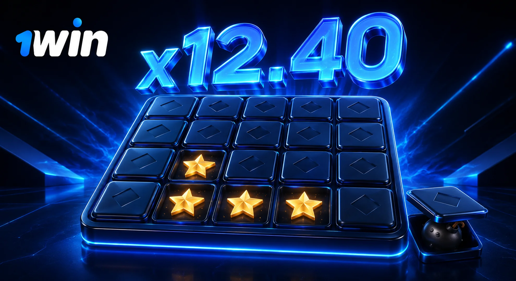 1win Mines popular online casino game with grid matrix and multiplier stars 2026